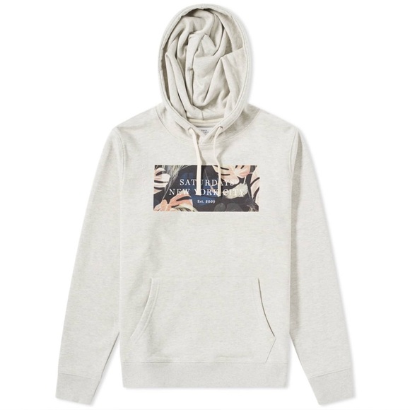 Saturdays NYC Men's Small Ditch Monstera Block Hoody Natural Heather Sweatshirt - Picture 16 of 16